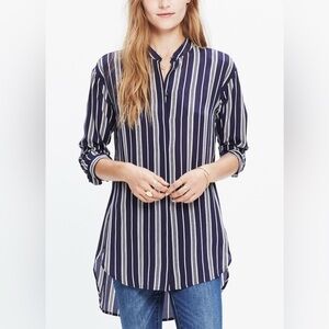 Madewell Silk Tunic Shirt in Blue and White Stripe - Size XS